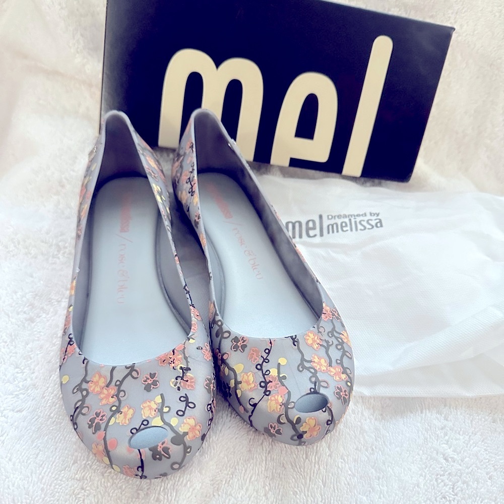 Melissa mini ultragirl Roseb silver with floral prints slip on shoes US 4 kids